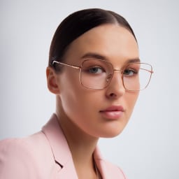 Shop MIU MIU Wide Square Eyeglasses in Pink Gold online.
