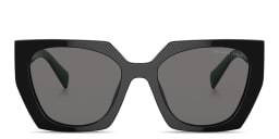 Shop PRADA Logo Signature Rectangle Sunglasses in Black online.
