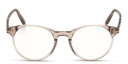 Shop TOM FORD T Logo Round Eyeglasses in shiny light brown online.