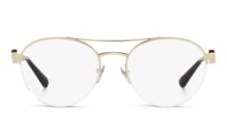 Shop BVLGARI Half Rim Round Eyeglasses in Pale Gold online.
