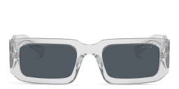 Shop PRADA Logo Rectangle Sunglasses in Transparent Grey online.
