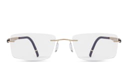 Shop Silhouette Rimless Wide Rectangle Eyeglasses in Gold online.