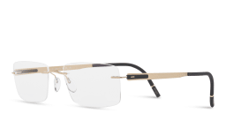 Shop Silhouette Rimless Wide Rectangle Eyeglasses in Gold online.