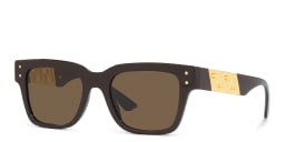 Shop VERSACE Greca Motif Square Sunglasses in Brown online.