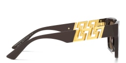Shop VERSACE Greca Motif Square Sunglasses in Brown online.