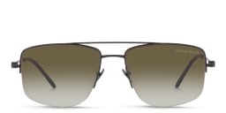 Shop GIORGIO ARMANI Half Rim Rectangle Sunglasses in Matte Black online.