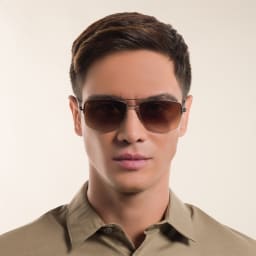 Shop GIORGIO ARMANI Half Rim Rectangle Sunglasses in Matte Bronze online.