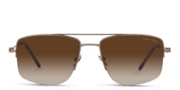 Shop GIORGIO ARMANI Half Rim Rectangle Sunglasses in Matte Bronze online.
