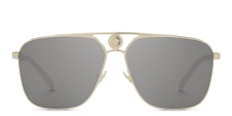 Shop VERSACE Greca Rectangle Sunglasses in Pale Gold online.