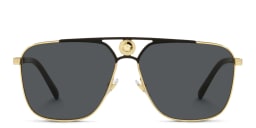 Shop VERSACE Greca Rectangle Sunglasses in Gold/Matte Black online.
