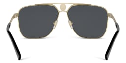 Shop VERSACE Greca Rectangle Sunglasses in Gold/Matte Black online.