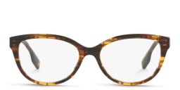 Shop BURBERRY Square Eyeglasses in Top Check/Striped Brown online.