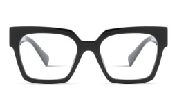 Shop MIU MIU Vertical Logo Square Eyeglasses in Black online.