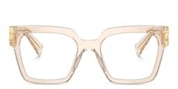 Shop MIU MIU Vertical Logo Square Eyeglasses in Matte Sand online.