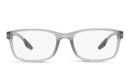 Shop Prada Linea Rossa Wide Rectangle Eyeglasses in Grey Transparent online.