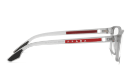 Shop Prada Linea Rossa Wide Rectangle Eyeglasses in Grey Transparent online.