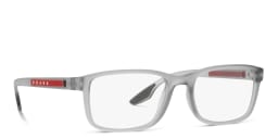 Shop Prada Linea Rossa Wide Rectangle Eyeglasses in Grey Transparent online.