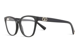 Shop VALENTINO V Logo Square Eyeglasses in Black online.