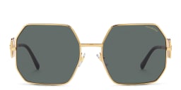 Shop VERSACE Medusa-Embellished Irregular Sunglasses in Polished Gold online.