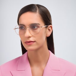 Shop BOTTEGA VENETA Unisex Round Eyeglasses in Gold online.