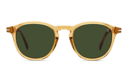 Shop DAVID BECKHAM Round Sunglasses in Yellow Havana Brown online.