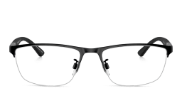 Shop Emporio Armani Half-Rim Pillow Eyeglasses in Matte Black online.