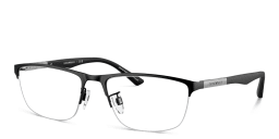 Shop Emporio Armani Half-Rim Pillow Eyeglasses in Matte Black online.
