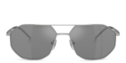 Shop Emporio Armani Irregular Sunglasses in Matte Silver online.