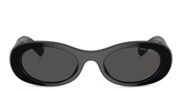 Shop MIU MIU Vertical Logo Oval Sunglasses in Black online.