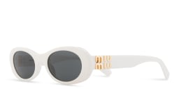 Shop MIU MIU Vertical Logo Oval Sunglasses in White online.