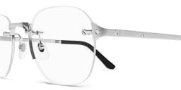 Shop Cartier Santos de Cartier Rimless Round Eyeglasses in Silver online.