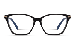 Shop TOM FORD Logo Wide Cat-Eye Eyeglasses in Shiny Black online.