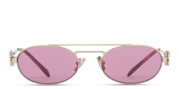 Shop MIU MIU Vertical Logo Oval Sunglasses in Gold online.