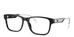 Shop Emporio Armani Logo Wide Rectangle Eyeglasses in Black online.