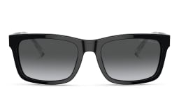 Shop Emporio Armani Logo Rectangle Sunglasses in Shiny Black online.