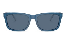 Shop Emporio Armani Logo Rectangle Sunglasses in Blue online.