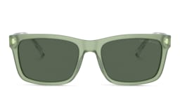 Shop Emporio Armani Logo Rectangle Sunglasses in Shiny Opaline Green online.