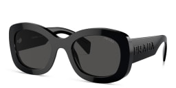 Shop PRADA Logo Oval Sunglasses in Black online.