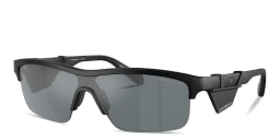 Shop Emporio Armani Mask Half-Rim Irregular Sunglasses in Black online.