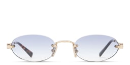 Shop MIU MIU Vertical Logo Rimless Oval Sunglasses in Gold online.