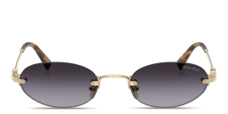 Shop MIU MIU Vertical Logo Rimless Oval Sunglasses in Pale Gold online.