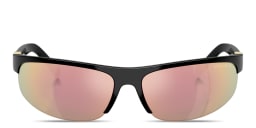 Shop MIU MIU Vertical Logo Wide Half-Rim Oval Sunglasses in Black online.