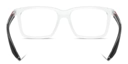 Shop Prada Linea Rossa Logo Signature Wide Rectangle Eyeglasses in Crystal online.