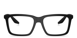 Shop Prada Linea Rossa Logo Signature Wide Rectangle Eyeglasses in Rubber Black online.