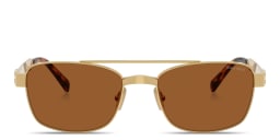 Shop MIU MIU Vertical Logo Rectangle Sunglasses in Gold online.
