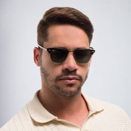 Shop Ray-Ban Clubmaster Classic Square Sunglasses in Black On Gold online.