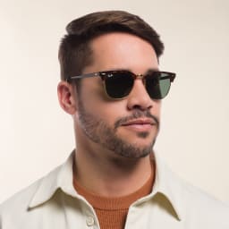 Shop Ray-Ban Clubmaster Classic Square Sunglasses in Tortoise On Gold online.