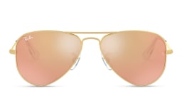 Shop Ray-Ban Junior Kids Aviator Sunglasses in Metal in Gold online.