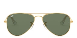 Shop Ray-Ban Junior Kids Aviator Sunglasses in Metal in Polished Gold online.