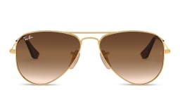 Shop Ray-Ban Junior Kids Aviator Sunglasses in Metal in Polished Gold online.